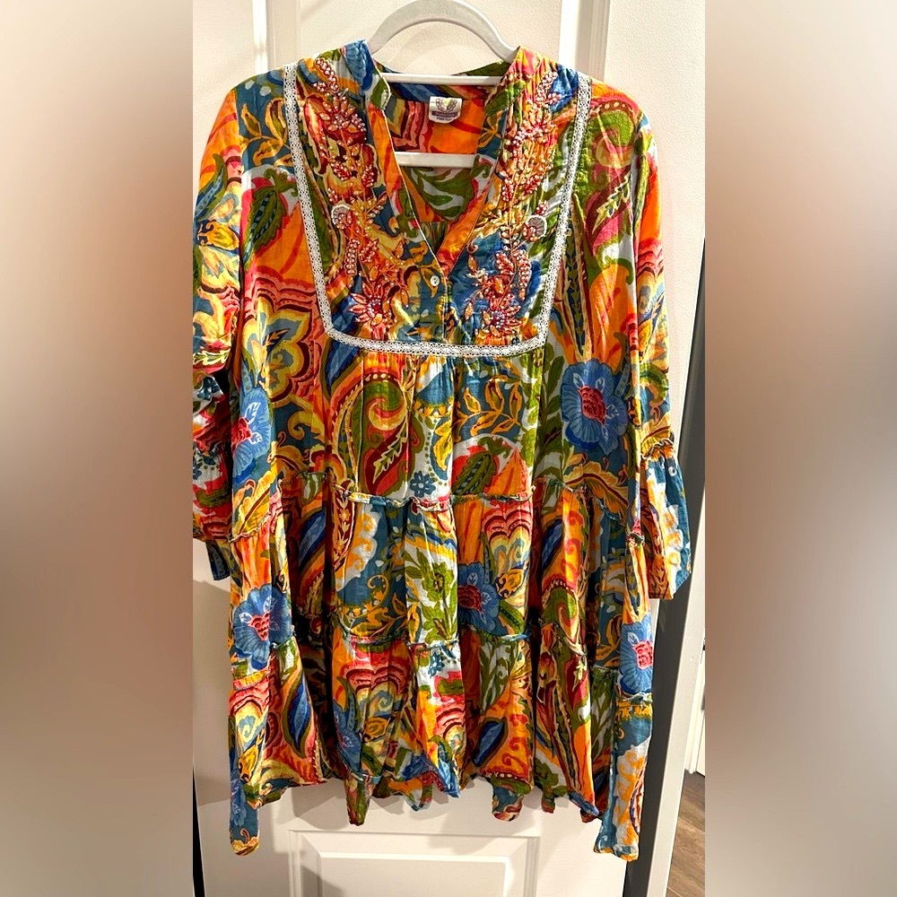 SUMITRA Colorful Floral Boho Coverup/ Dress